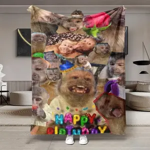 Plush Monkey Party Fleece Blanket, Super Soft Personal Care Nap Blanket, Easy Care, Perfect for Office and Home Use