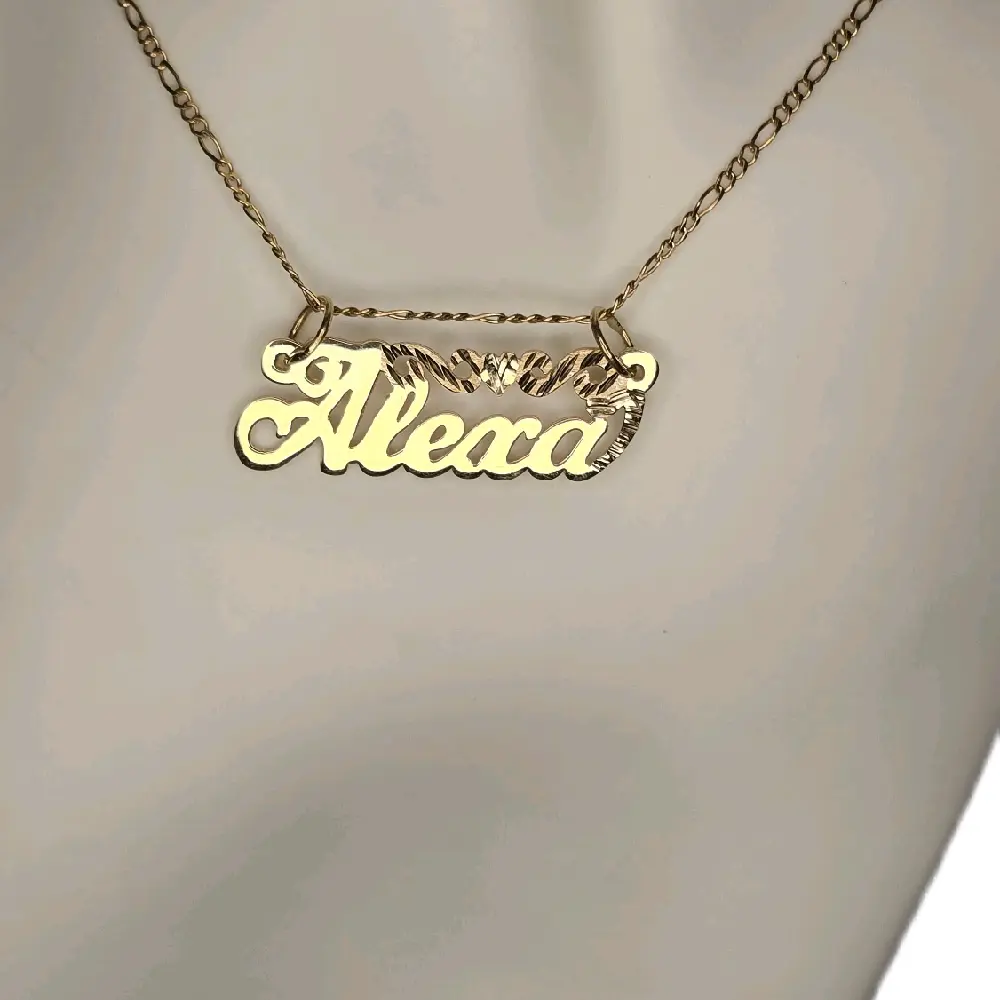 Customize Solid Gold Nameplate Necklace - Personalized Jewelry for Women and Girls 10k Real Gold Heart Design No Chain Included