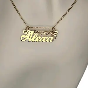 Customize Solid Gold Nameplate Necklace - Personalized Jewelry for Women and Girls 10k Real Gold Heart Design No Chain Included