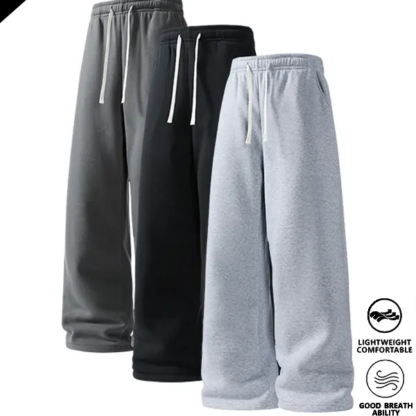 3-pack men’s straight-leg loose wide-leg pants; stylish street-style versatile casual drawstring joggers with a relaxed straight fit; knit versatile sweatpants suitable for spring, summer, and autumn.