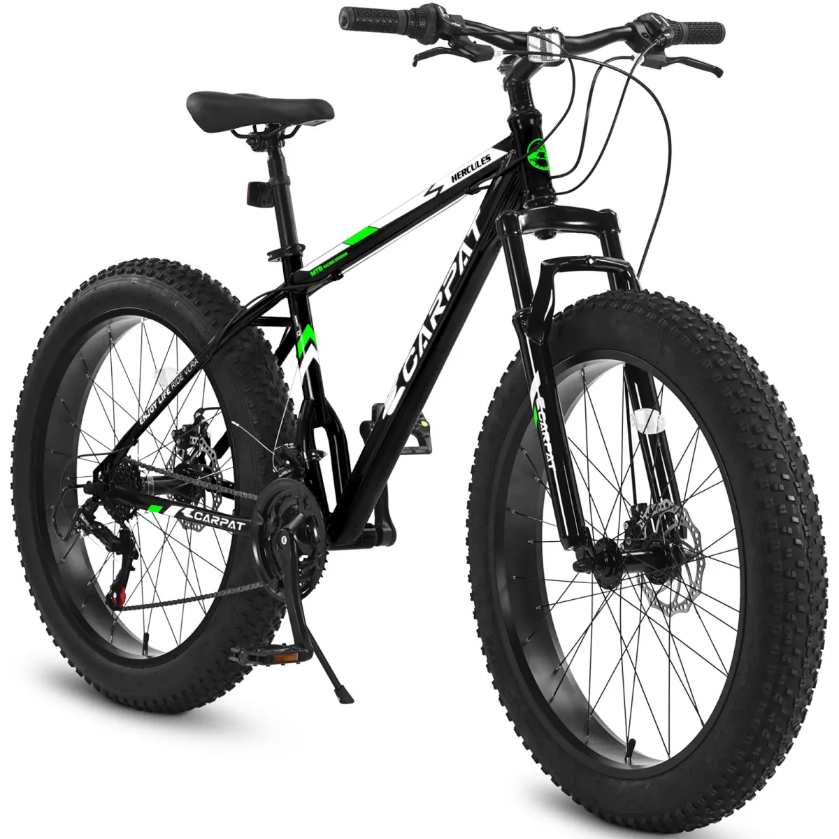 Aobtkel 26 Inch Fat Tire Bike Adult Mountain Bike Full Shimano 21 Speed Dual Disc Brakes High-Carbon Steel Frame Front Suspension 4 Inch Wide Tires All-Terrain MTB Urban Commuter Bicycle for Men Women Youth Off-Road Trail City Gift Idea