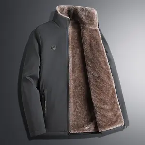 Men's Autumn And Winter Fleece Lined Thickened Jacket Men'S Outdoor Cotton Coat Warm Stand Collar Top