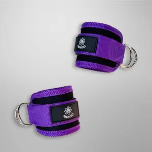Pumphysics Ankle Straps Purple for Muscle Training Fitness Equipment with Metal Rings Secure Attachments for Glutes & Lower Body Workouts