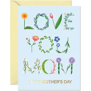 Mother’s Day Card – Premium 5x7" Gold Foil Greeting for Mom – Elegant Mother’s Day Card with Thick 300gsm Cardstock, Yellow Envelope & Sticker – Glossy Exterior, Matte Interior