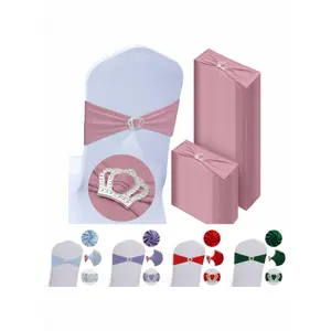 10/30/50/100 Pcs Spandex Chair Sashes with Crown Buckle Slider Stretch Chair Bands Cover Ties for Wedding, Banquet, Gala, Corporate Event, Birthday Party, Baby Shower