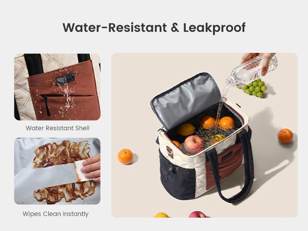 LOVEVOOK Lunch Box for Women, Quilted Insulated Lunch Bag Tote with 40oz Water Bottle Holder, Large Leakproof Cooler Bag for Women with Shoulder Strap, Work Office Nurse Teacher Picnic Travel
