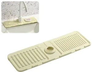 Faucet Mat for Kitchen Sink - 2024 Upgraded Premium Silicone Splash Guard with Fast Drying Properties - Protective Sink Tray Ideal for Stone Sinks in Kitchen & Bathroom (1, Beige)