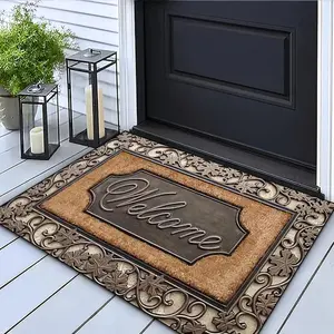 Welcome Home Letter Pattern Door Mat, Rectangular Entrance Mat with Abstract Line Pattern, Durable & Easy Cleaning Door Mat for Doorways, Bathrooms, Home Decorative Rugs