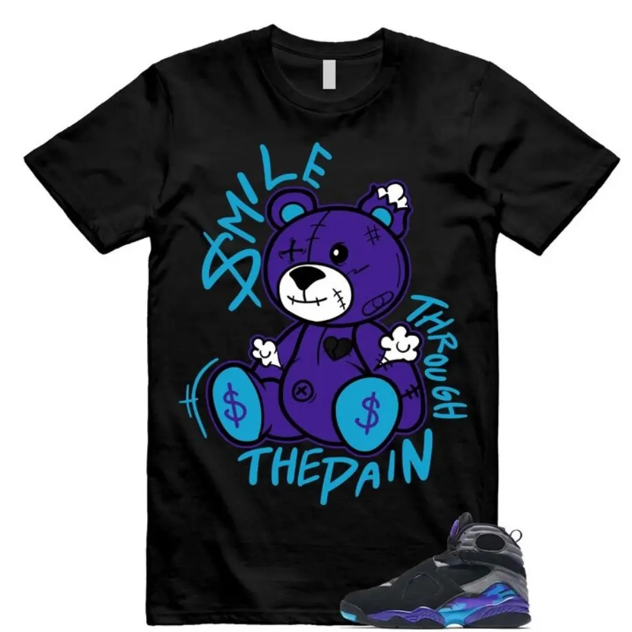 8 Aqua Black Concord Iron Grey Aquatone Purple T Shirt Match Smile, Aqua 8 Black Outfit, Graphic Tees, Top T-Shirt