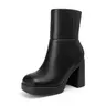 Women's Platform Ankle Booties - High Chunky Block Heel, Square Toe, TPR Outsole Footwear, Shoes for Women with Platform Heels for Party, Casual Occasions, Dates