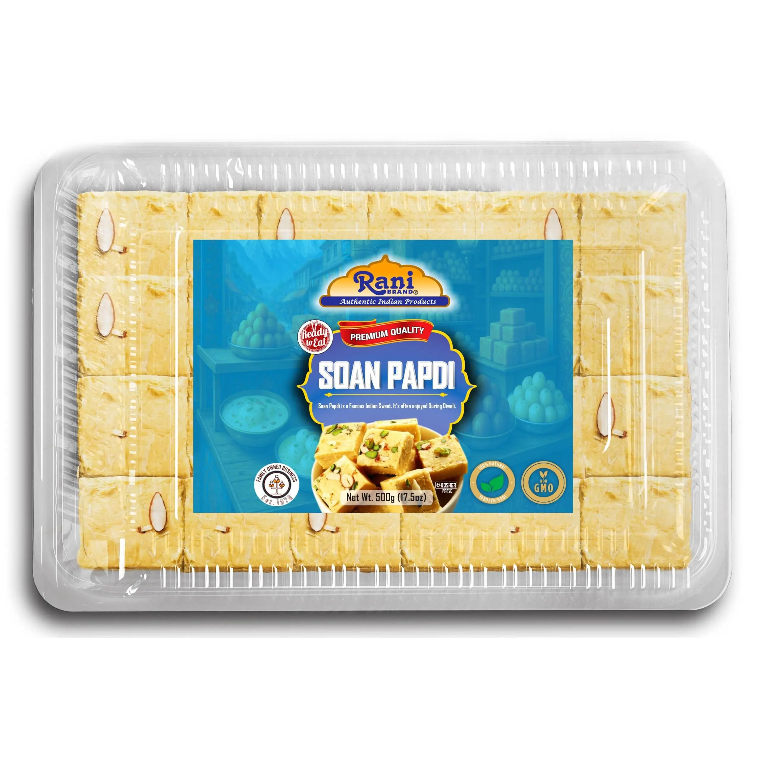 Rani Soan Papdi 17.5oz (500g) PET Jar, Traditional Indian Sweets, Ready to eat ~ All Natural | Non-GMO | Kosher | Indian Origin