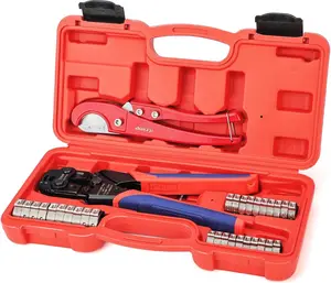 PC-PC02KIT PEX Clamp Crimping Tool Kit with 1/2 inch(20 Pack) and 3/4 inch(10 Pack) PEX Clamp Rings, Pipe Cutter