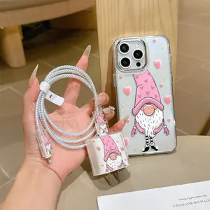 6 Piece Set Transparent Creative Phone Case Pattern, Charger Head Cover, Cable Protector, Storage Rope, Data Line Protection, iPhone 6-17 Pro Max