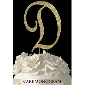 212 MAIN Gold Rhinestone Monogram Letter D Cake Topper - 4.5 in Sparkle Finish Cake Decoration Ornament for Wedding, Party Supplies