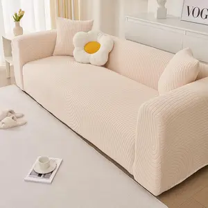 Solid Color Striped Pattern Sofa Cover, 1 Count Non-slip Sofa Slipcover, Dustproof Sofa Protector for Home Living Room Hotel Decor