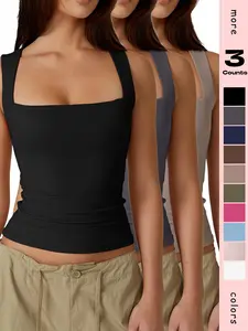 Women's Solid Square Neck Loungewear Top, Casual Sleeveless Top for Daily Wear, Ladies Sleepwear & Loungewear for All Seasons, Minimalist