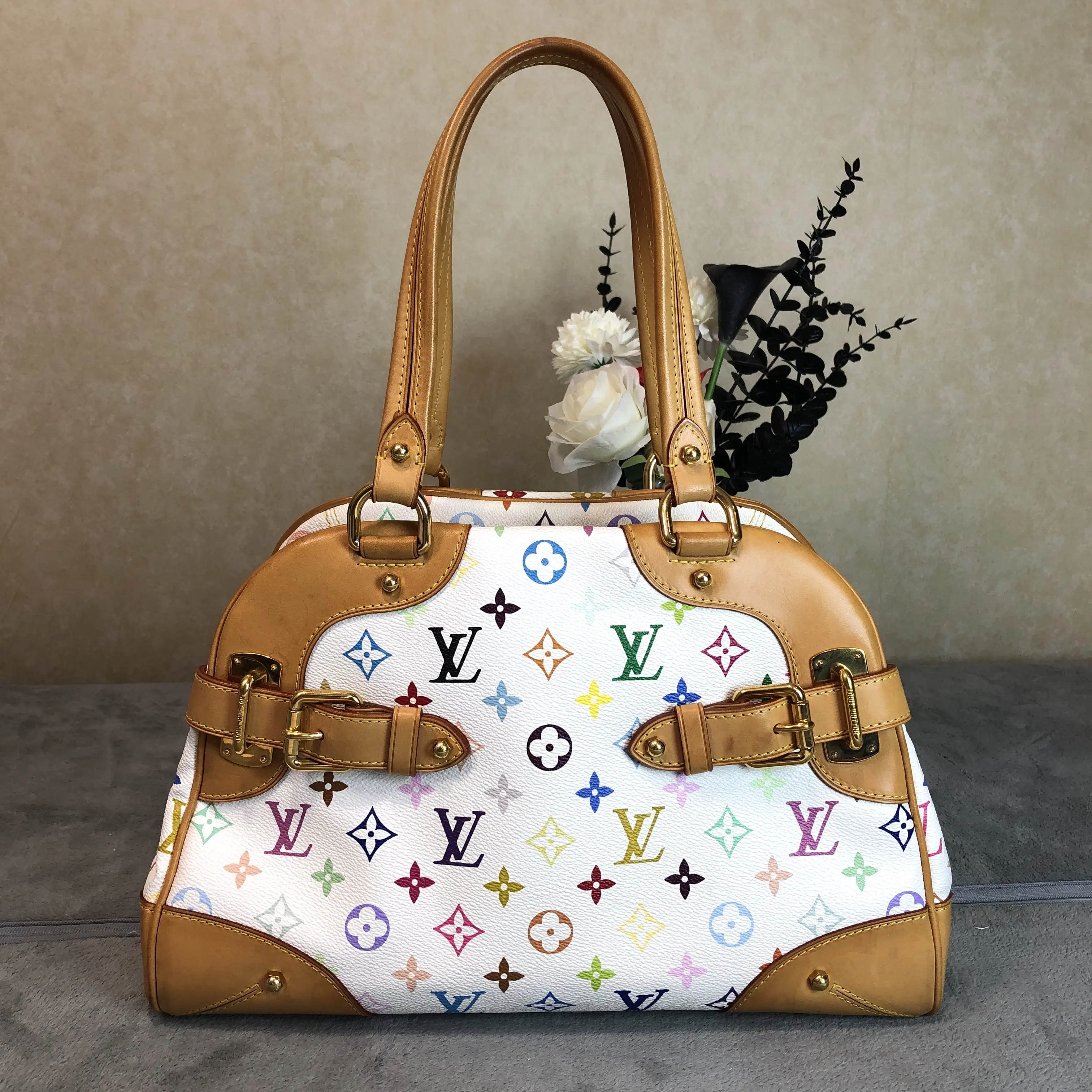 Pre-owned Louis Vuitton leather Tote Bags Claudia White Multicolore Monogram Handbag 758276