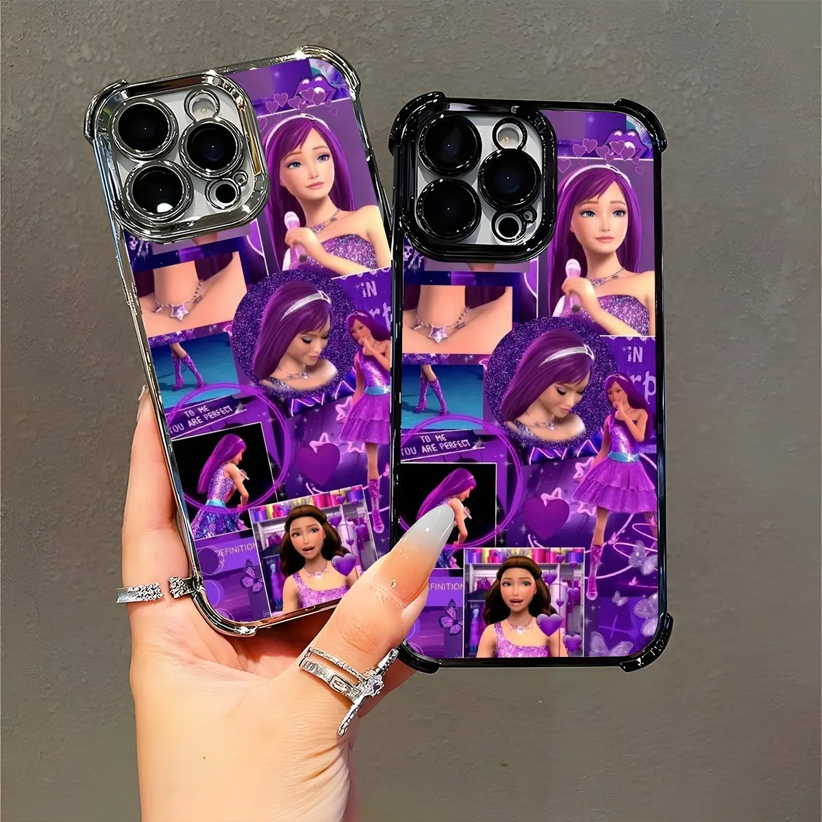 Barbie Purple Glitter Fan Art Phone Case for Barbie Lovers Birthday Gift Compatible with iPhone 11/12/13/14/15/16 (Pro Max/Plus)