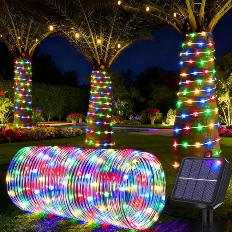 Solar RGB Tube Rope Lights, Waterproof Solar Outdoor Lights with 8 Lighting Modes, Dimmable RGB Strip, Adjustable Lighting, Decor for Yard, Patio, Garden & Party