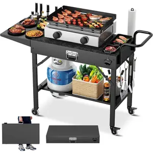 Outdoor Griddle Table,  Griddle Stand, 440lbs Folding Grill Cart, Pizza Oven Table Stand for Onni, Prep Table with Wheels for Outdoor BBQ Camp  Woodfire Grill Stand, 31"W x 17"D