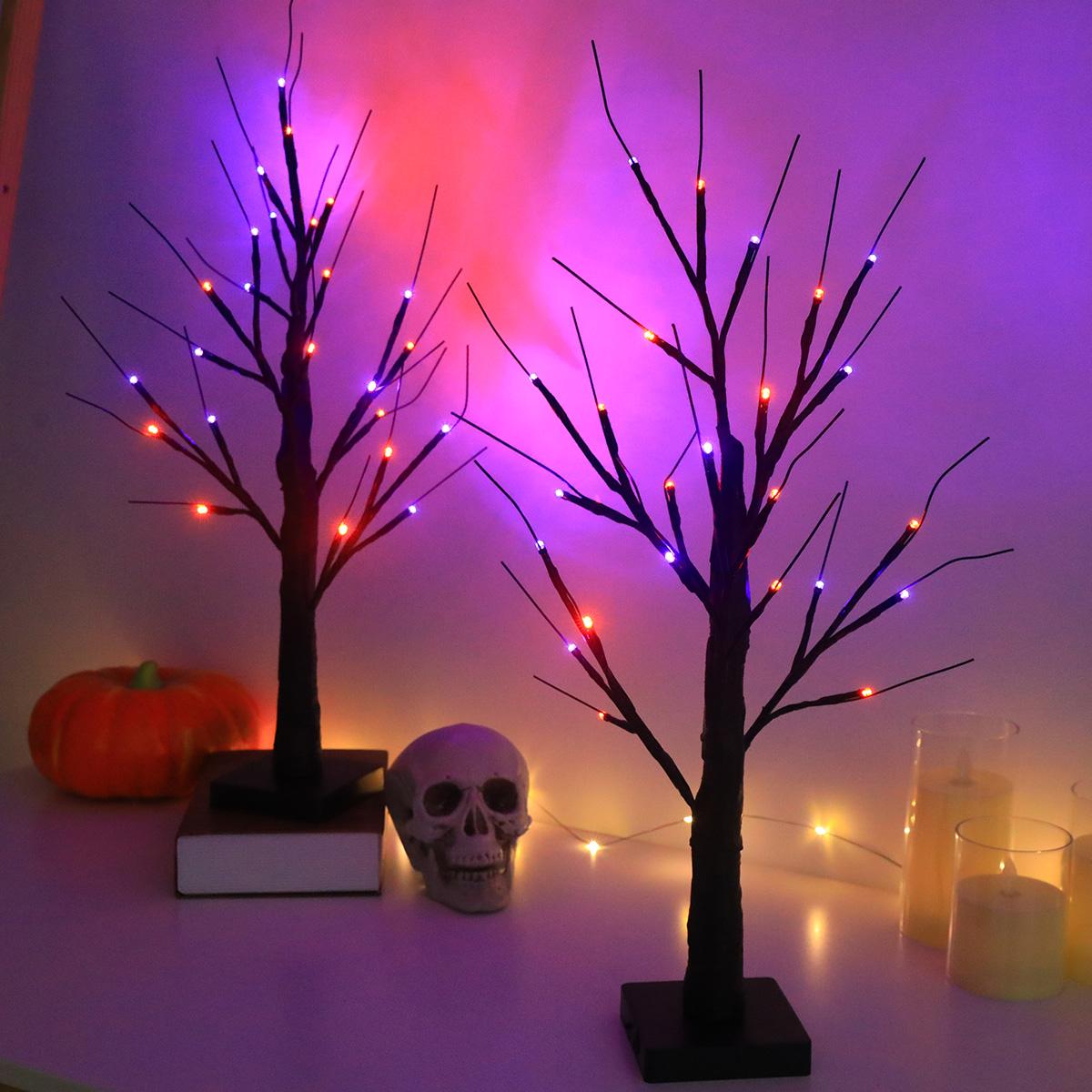 Halloween Spooky Tree with Orange & Purple Lights USB & Battery Operated Tabletop Halloween Black Tree for Indoor Home Holiday Party Decorations