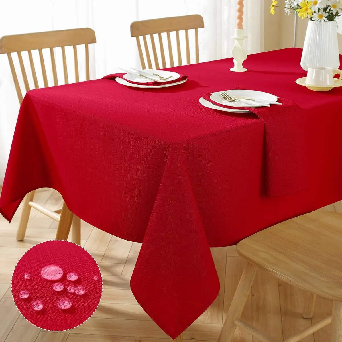SASTYBALE Christmas Tablecloth Rectangle Waterproof Wrinkle Fee Textured Fabric Table Cloth, Soft Faux Linen Table Cover for Xmas, Holiday, Winter, Party, Banquet Ornaments Decor