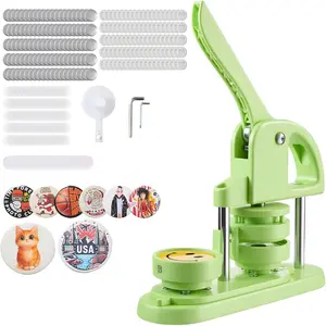 VEVOR Button Maker Machine, 58mm/2.25in Plastic Pin Maker with 100pcs Button Parts, Circle Cutter and Hex Wrenches, Reinforced Ergonomic Handle, for DIY Badges, Personalized Pins and Key Chains, Green