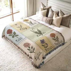 Family Roots Blanket Custom Birth Flower Patchwork Blanket Personalized Family Garden Heritage Cozy Gift Grandma