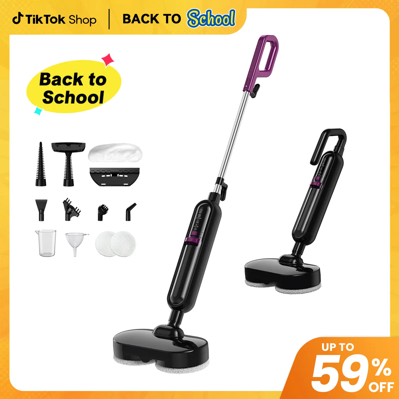 [BackToSchool]EM-519 Electric Rotating Steam Mop & Household Steam Cleaner, 10-in-1 Steam Mop, 3 Adjustable Steam Levels,Floors Clean, Kitchen, Tiles, Walls, Cabinets, Gaps; Fast Heat-Up, Removes Grease and Grime, Multi-Purpose Cleaning Tool