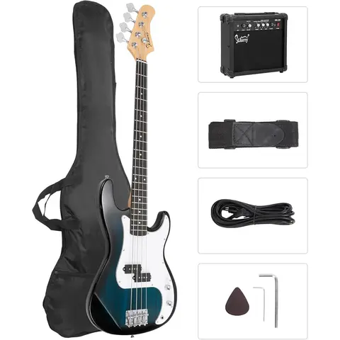 GLARRY Full Size Electric Bass Guitar with 20W AMP, 4 String Beginner Starter Kit with Accessories including Cable, Strap, Bag for Kids and Adults