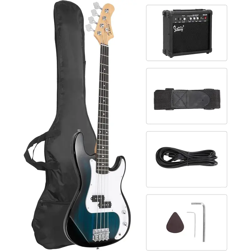 GLARRY Full Size Electric Bass Guitar with 20W AMP, 4 String Beginner Starter Kit with Accessories including Cable, Strap, Bag for Kids and Adults