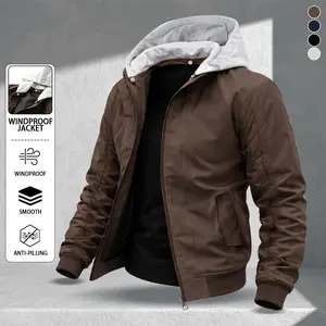 Men's Contrasting Color Hooded Bomber Jacket Soft Skin Friendly Fabric Zipper Pocket Street Casual Style Daily Commuting Adaptation Trendy Personalized Windproof Smooth Anti Pilling  Coats Stylish