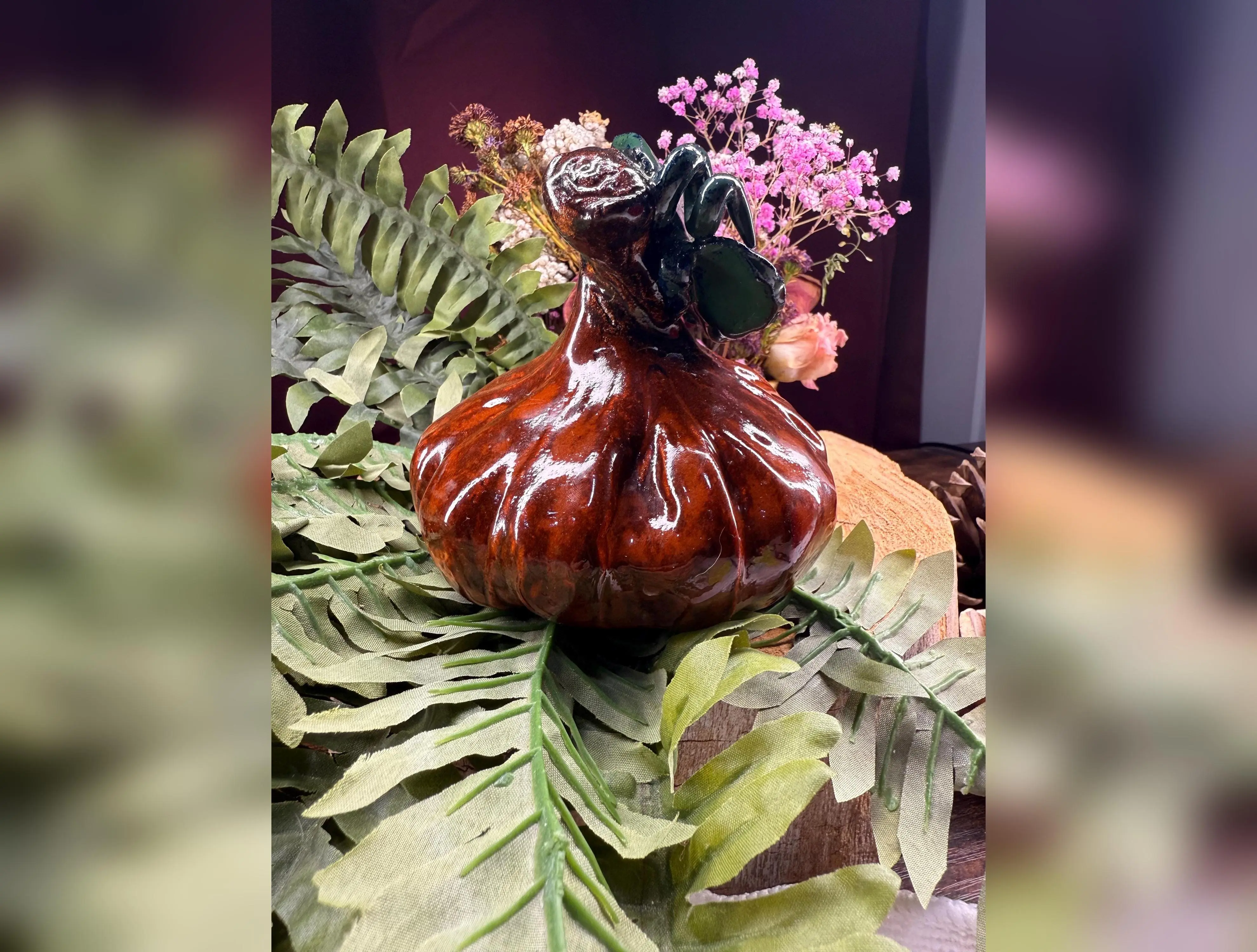Hand made pinch pot pumpkin w/ snail.