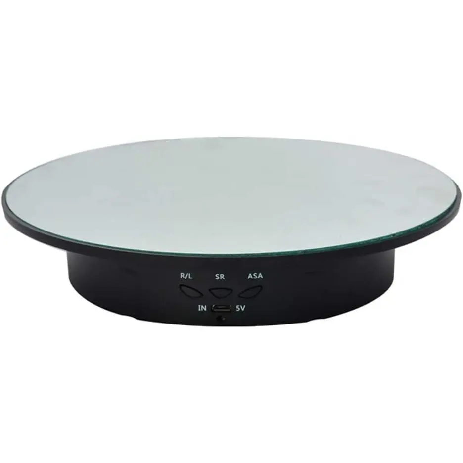 360- Electric Rotating Turntable, Rechargeable Low Noise Adjustable Smooth Rotation Non-Slip Display Stand for Photographic Products (Black, 7.8 inches/Load 17 LB/with Mirror Glass)