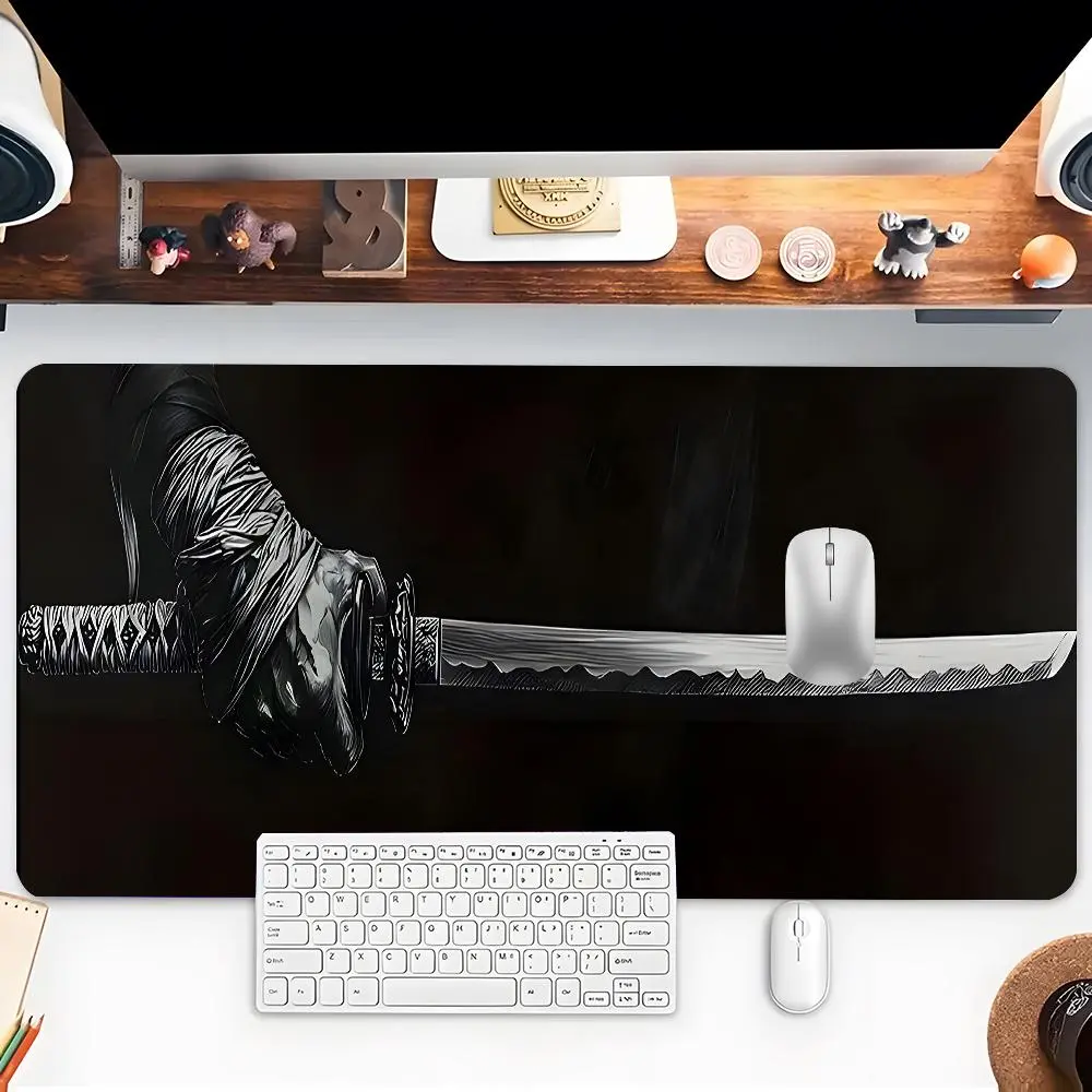 Samurai Sword Pattern Mouse Pad, Large Mouse Pad, Non-slip Rubber Base Mousepad, Desk Keyboard Mouse Mat for Home Office Game Room, Office Desk Accessories, Computer Accessories For Desk, Desk Setup, Office Supplies