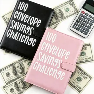 A5 100 Envelope Savings Challenge Binder Pink Black With 100 Transparent Waterproof Cash Pockets And Savings Tracker For Beginners
