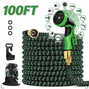 Expanding Garden Hose 100 ft - Expandable Garden Hose Leak-Proof with 10 Function Spray Nozzle, Leakproof Lightweight Water Hose with Solid Brass Fittings and Storage Bag, Flexible Watering Hose for Lawn, Patio, Car Wash
