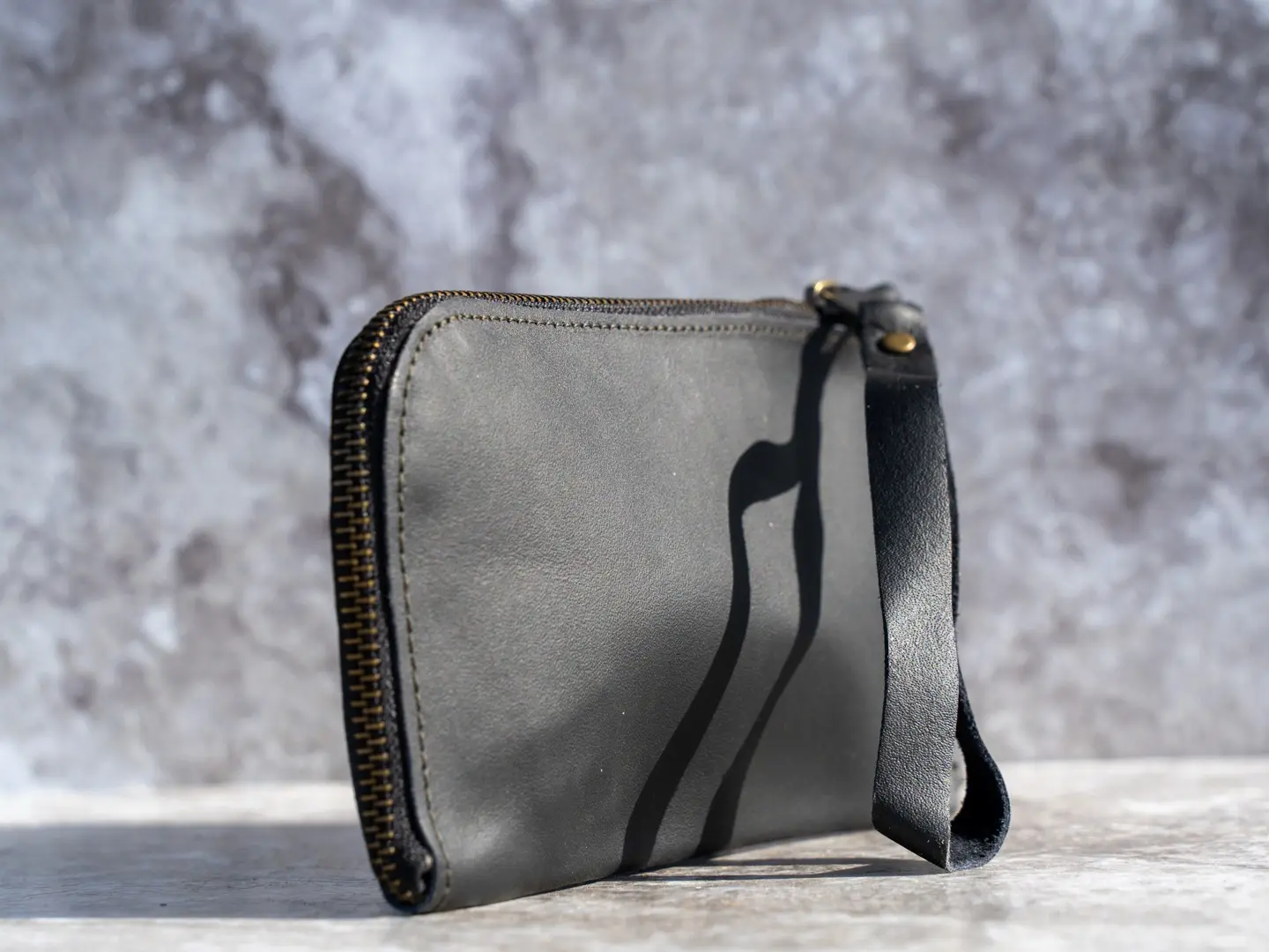 Bluff Black Leather Zippered Wristlet & Organizer - Handmade Minimalist Style