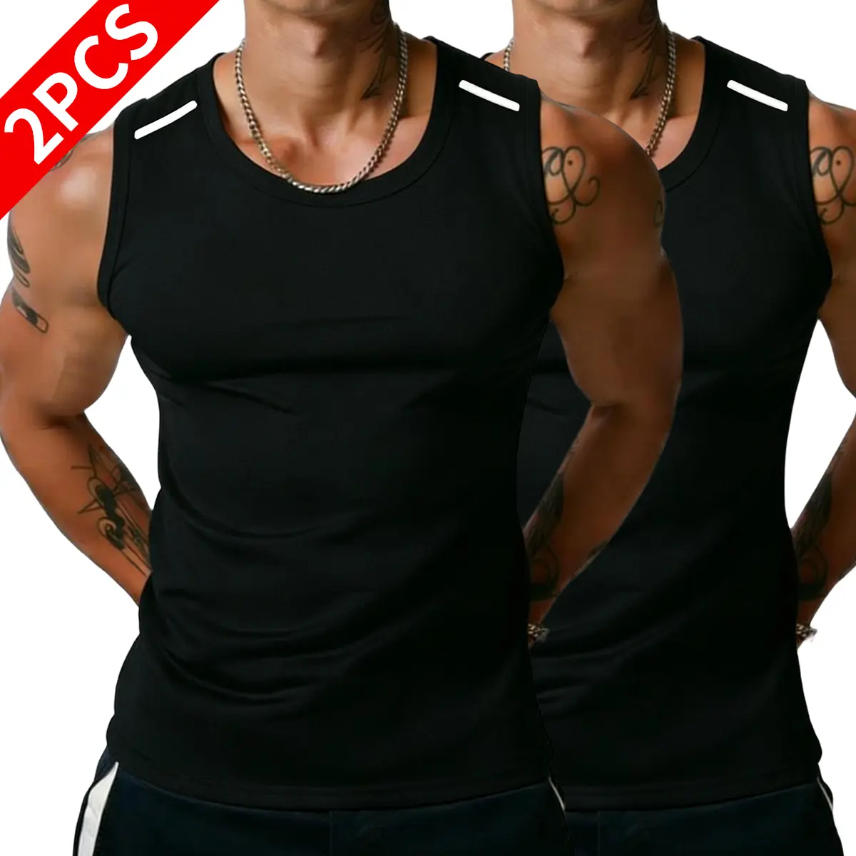2PCS Men’s Wide-Strap Reflective Striped Vest, High-Stretch Breathable Muscle Tank Top, Heavyweight Drapey Fit Gym and Casual Sleeveless Shirt 2PCS Men’s Wide-Strap Reflective Striped Vest, High-Stretch Breathable Muscle Tank Top, Heavyweight Drapey Fit Gym and Casual Sleeveless Shirt