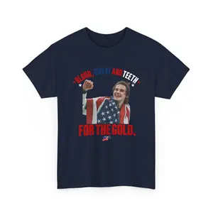 Jack Hughes Bloody Shirt, Blood Sweat and Teeth for the Gold USA Hockey Tee, Olympic Golden Goal T-Shirt