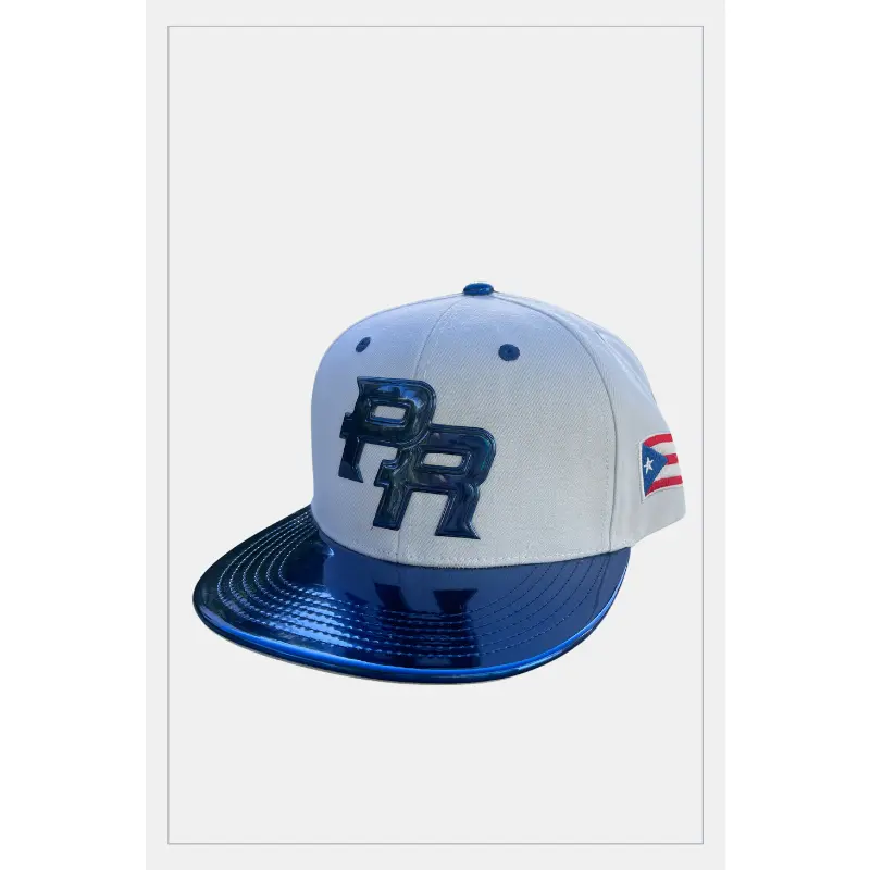 Puerto Rico Blue Metallic Hat - 5D Embroidered Flat Brim Snapback Cap