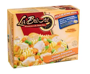 LaBriute Meals Chicken Primavera with Noodles – Self Heating Ready to Eat Entrée w/Snack |19g Protein, Low-Calorie Pre-Packaged Lunch or Dinner | Shelf Stable, Fully Cooked, No Refrigeration Needed|Glatt Kosher | 12 oz Serving