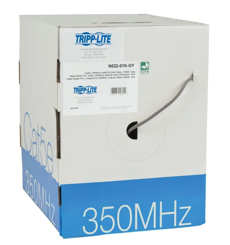 Tripp Lite TRL-N022-01K-GY Cat5e 350MHz Bulk Solid-Core PVC Cable, Gray-1000 ft.