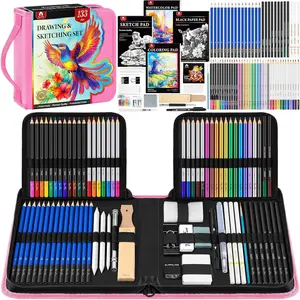 133 count Art Supplies Sketching Kit, Pro Drawing Pencils with Sketchbook, Coloring Book, Watercolor Pad, Black Paper Pad, Colored Graphite Charcoal Watercolor & Metallic Pencils for Artists Adults