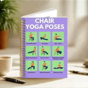 1pc 5.5x8.3in Senior Chair Yoga Notebook - A minimalist spiral-bound exercise log that includes a pose guide, suitable for chair yoga exercises for seniors, home fitness, and office use, with easy-to-follow illustrated workout plans Notebook