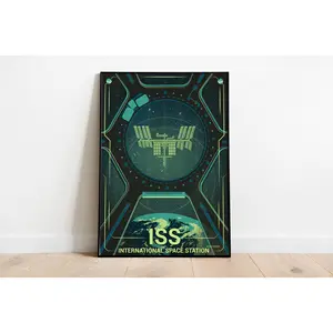 International Space Station Poster, Retro Sci-Fi Art Deco Print, Classic Cosmic Wall Art, Sophisticated Orbit Decor, Unframed Print Only