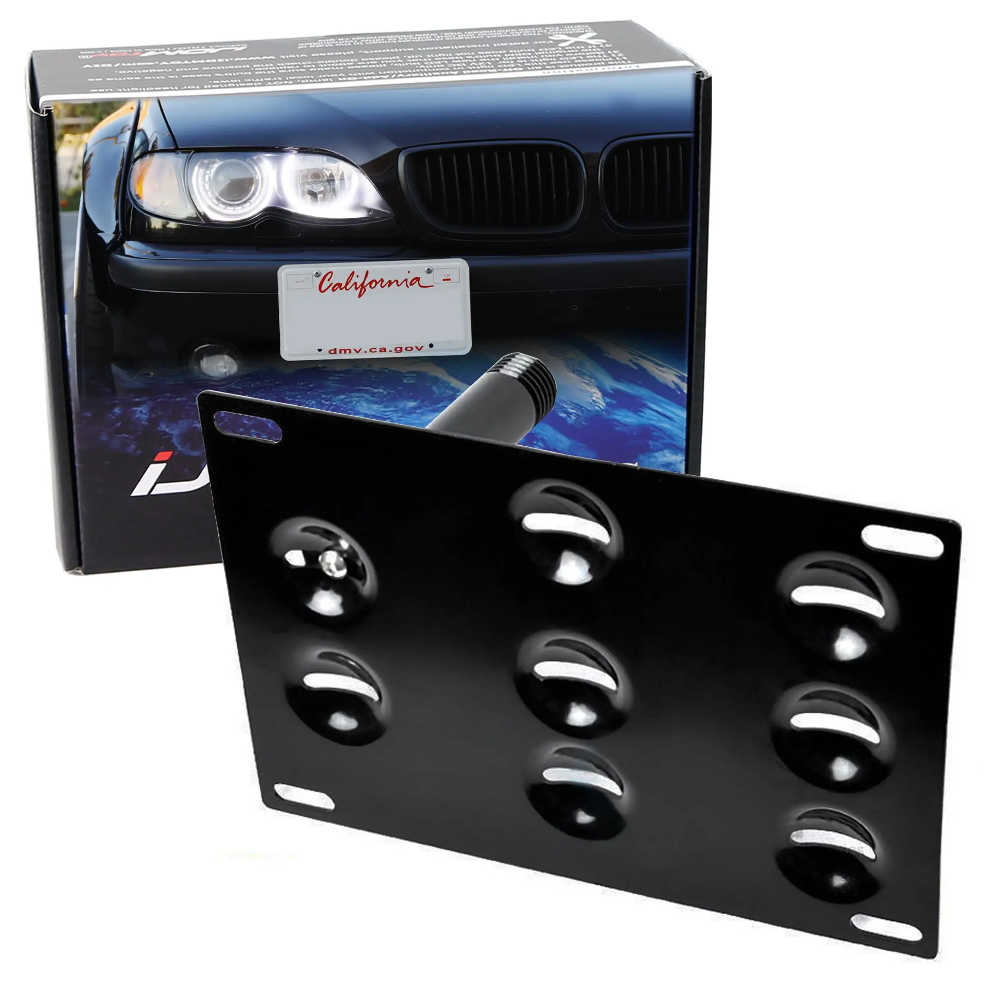 iJDMTOY For BMW 3 5 6 Series, X5, Mini Cooper R50 R52 R53 R55 R56 R57 R58 R59 No Drill Front Bumper Tow Hook License Plate Mounting Bracket Adapter Kit