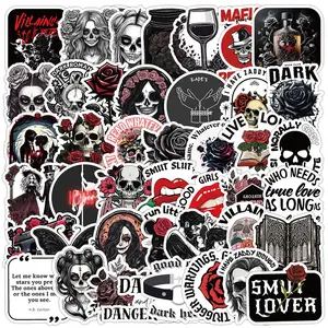Skull & Rose Pattern Sticker, 50pcs/set Waterproof Self Adhesive Decor Paper, Decor Sticker for Gift Greeting Card Water Bottle Laptop Phone, Halloween