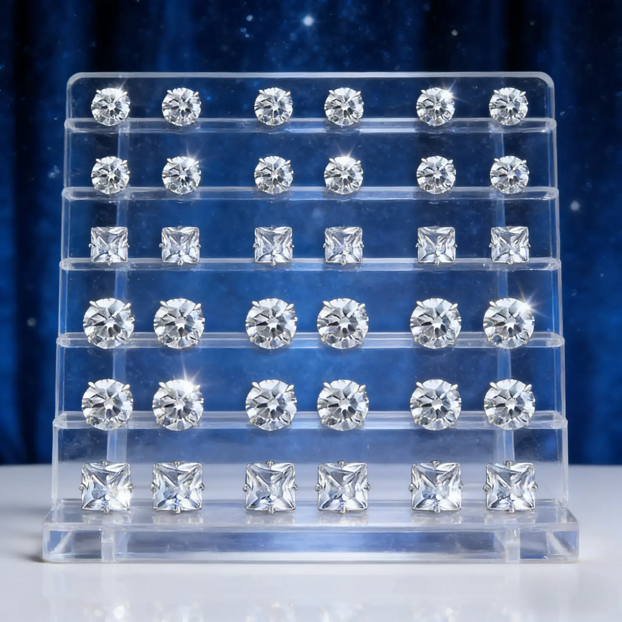 24 Pairs Exquisite Shiny Round Square Stud Earrings Sparkling Artificial Crystal Inlaid Set for Party Wedding Engagement Anniversary Jewelry Gift-Ready