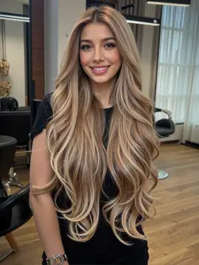 Topshe Balayage Blonde Long Curly Lace Front Wig, Synthetic Hair, Elegant Daily Wear, Includes Extra Straps & Baby Hair, Balayage Highlight Wigs